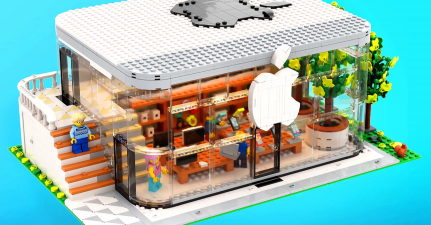 A picture of the Lego Apple Store build in its completed state.