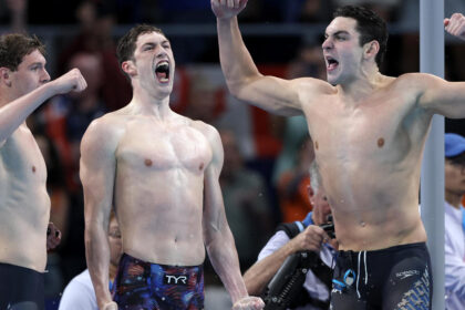 U.S. wins first gold medal of Paris Olympics at men's 4x100 meter freestyle relay