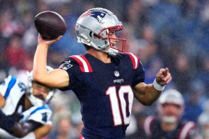 Patriots first-round QB Drake Maye plays just one series in rainy preseason debut vs. Panthers