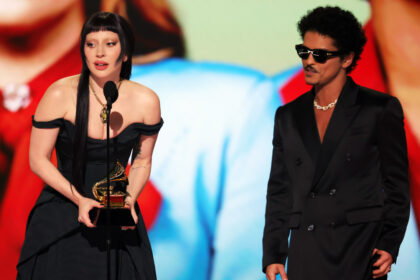 Lady Gaga and Bruno Mars at the 2025 Grammys.