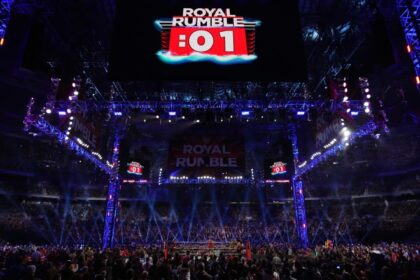 Wrestlers battle during the Royal Rumble match during the Royal Rumble at The Dome at America's Center.